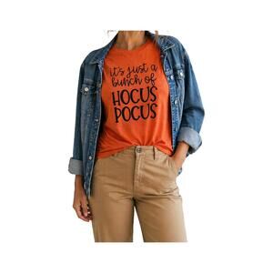It’s Just A Bunch Of Hocus Pocus Graphic Tee Orange Medium Halloween Spooky Cute